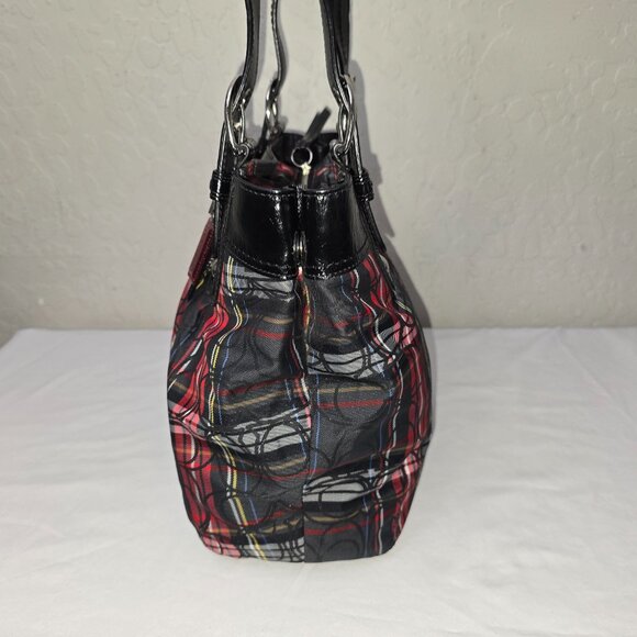 COACH F15467 Poppy Tartan Plaid Signature Glam Glitter Shoulder Tote FLAWLESS! - Picture 7 of 13